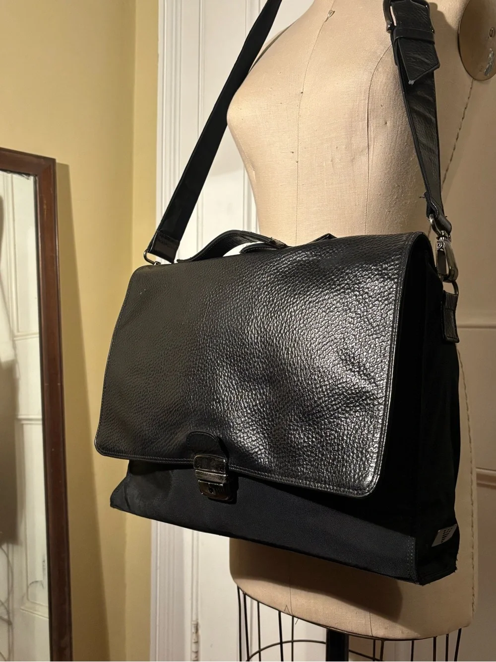 A Vintage Leather & Nylon Emporio Armani Messenger Crossbody Bag